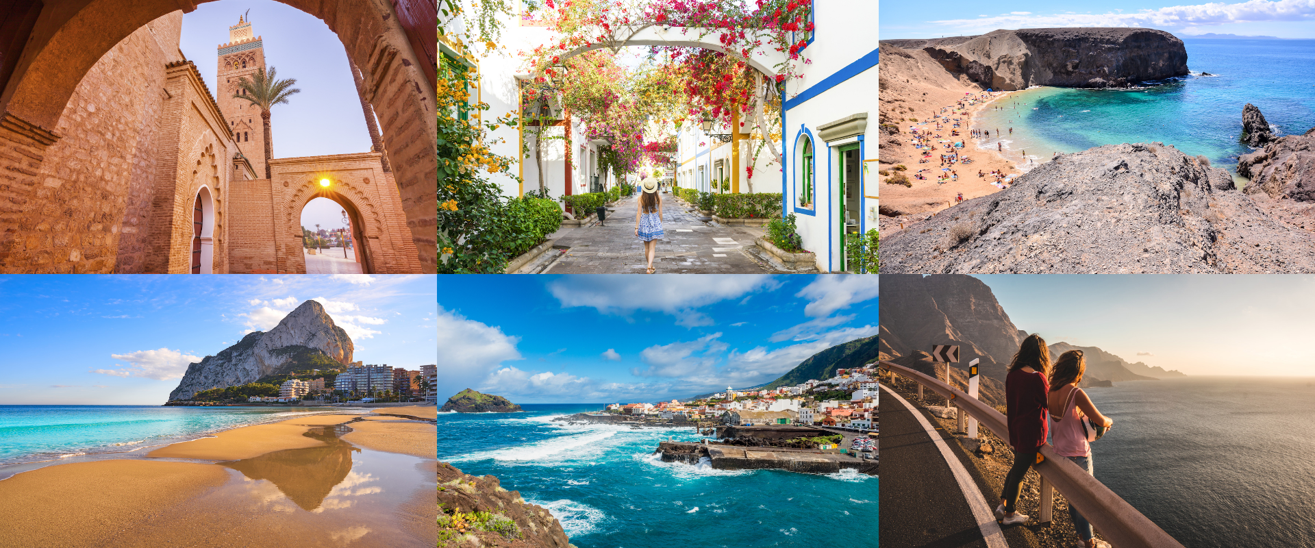 Bilder av flere varme destinasjoner samlet i ett bilde